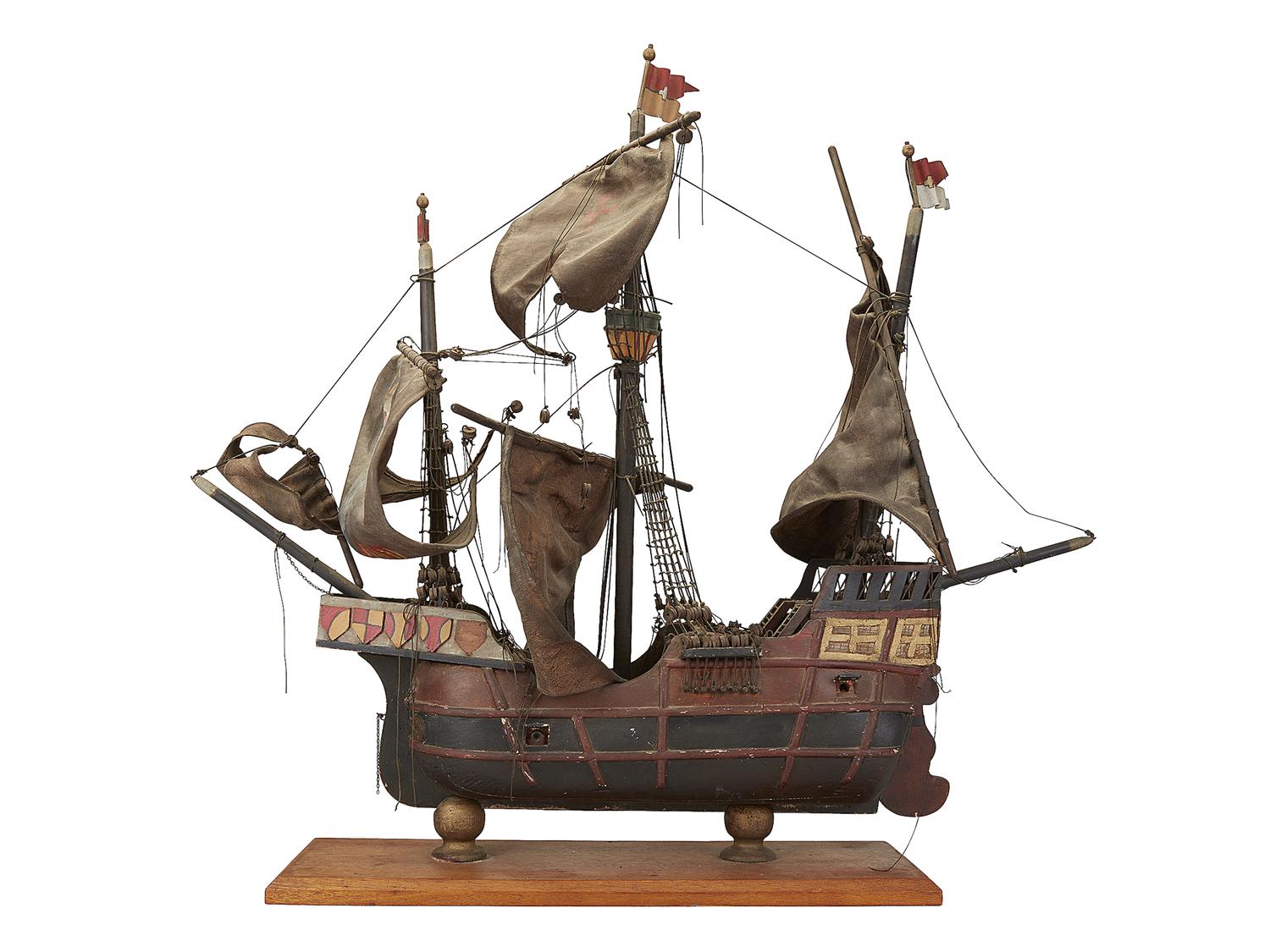 A Spanish Polychromed Wood Ship Model