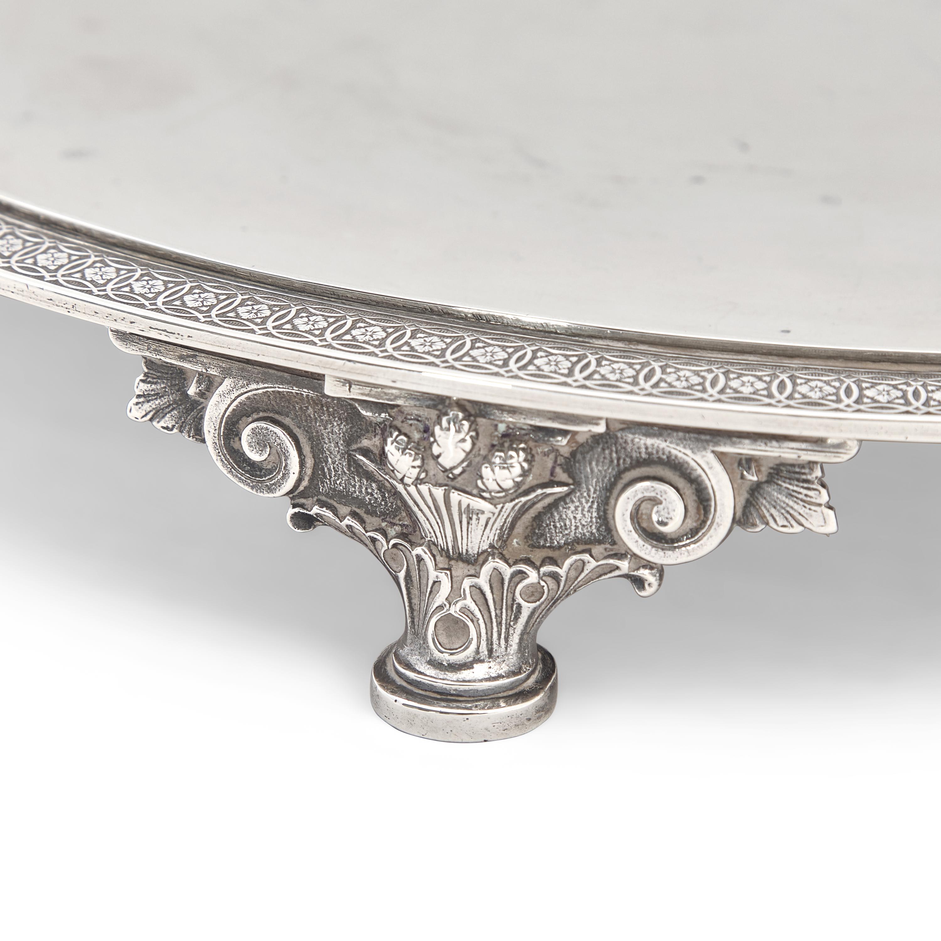 A Late Classical Sterling Silver Footed Round Tray