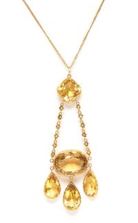 An Antique 14 Karat Yellow Gold, Citrine and Seed Pearl Necklace, 6.50 dwts.