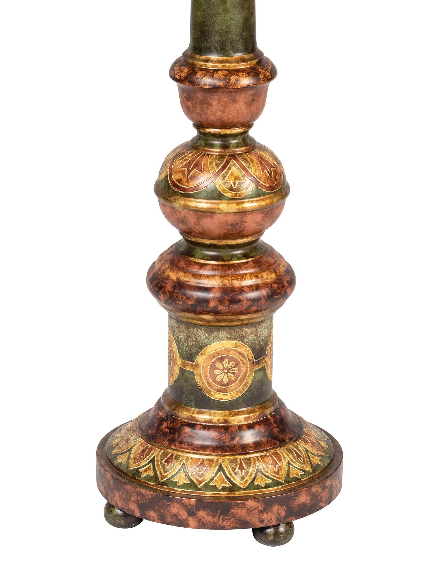 A Paint Decorated Wood Floor Lamp