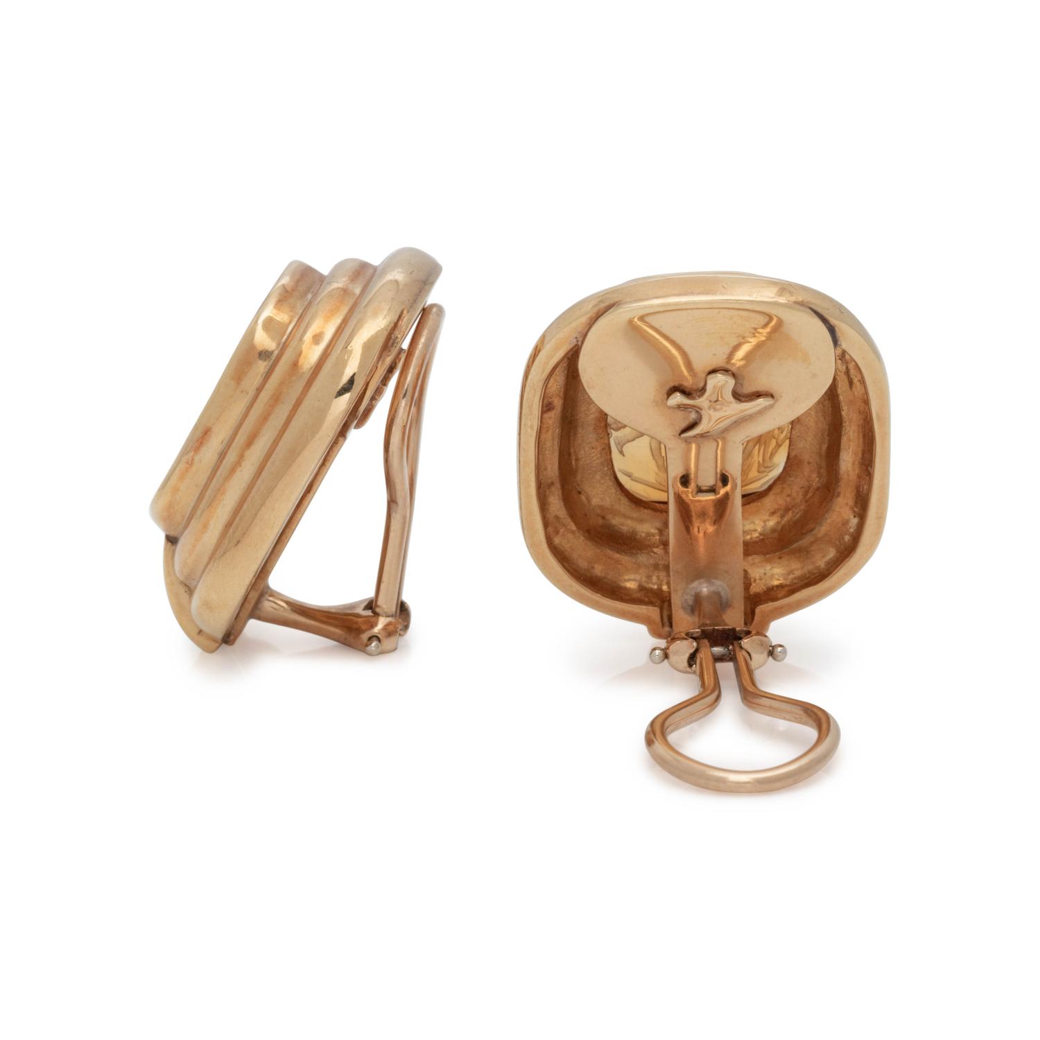 SUSAN BERMAN, CITRINE INTAGLIO AND DIAMOND EARCLIPS