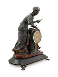 A French Gilt Bronze and Marble Figural Mantel Clock