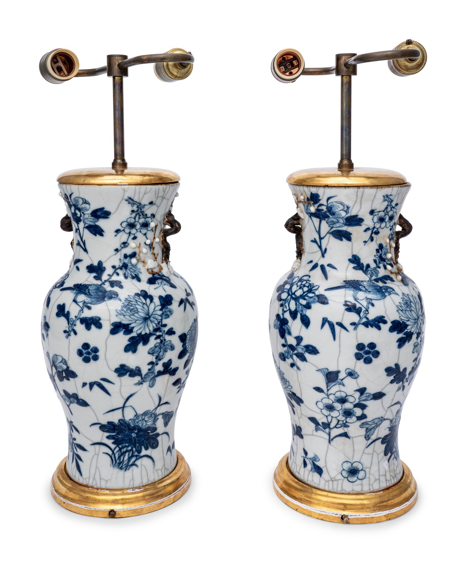 A Pair of Chinese Export Blue and White Porcelain Lamps