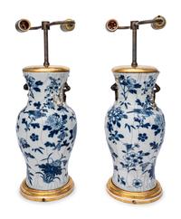 A Pair of Chinese Export Blue and White Porcelain Lamps