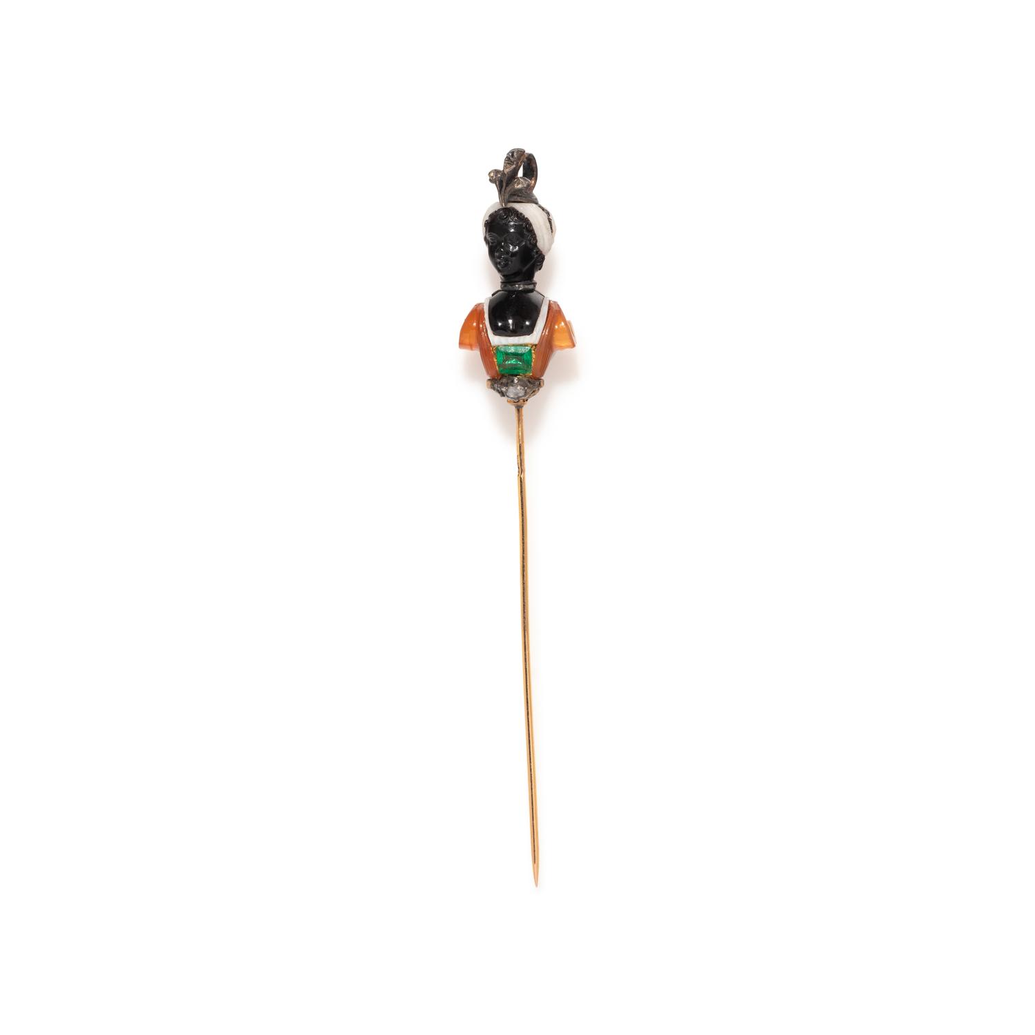 FRENCH, ANTIQUE, MULTIGEM AND DIAMOND BLACKAMOOR STICK PIN