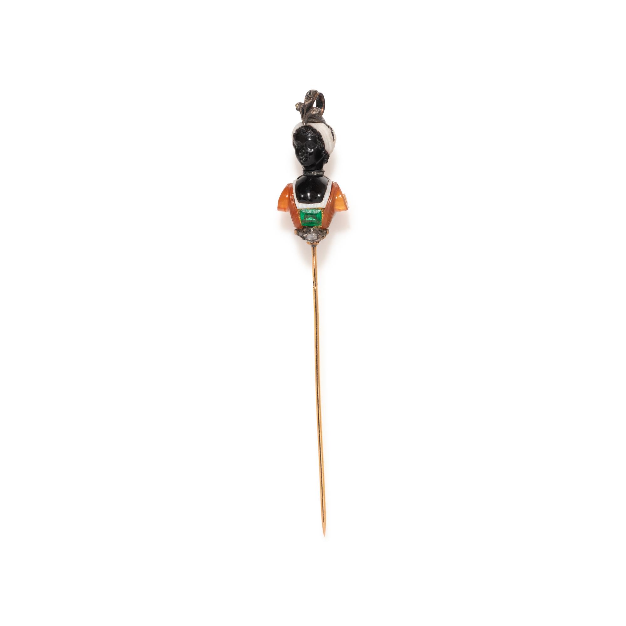 FRENCH, ANTIQUE, MULTIGEM AND DIAMOND BLACKAMOOR STICK PIN
