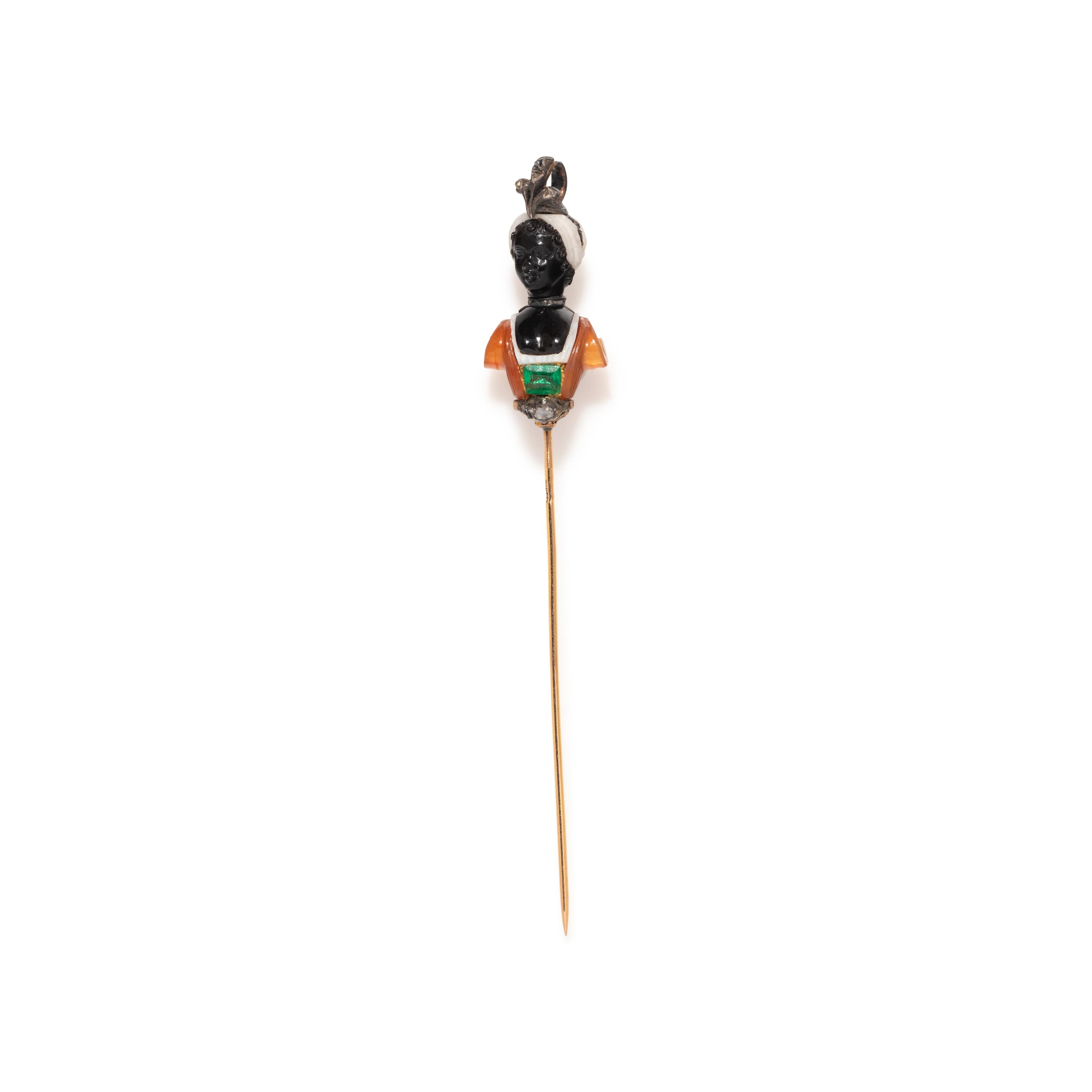 FRENCH, ANTIQUE, MULTIGEM AND DIAMOND BLACKAMOOR STICK PIN