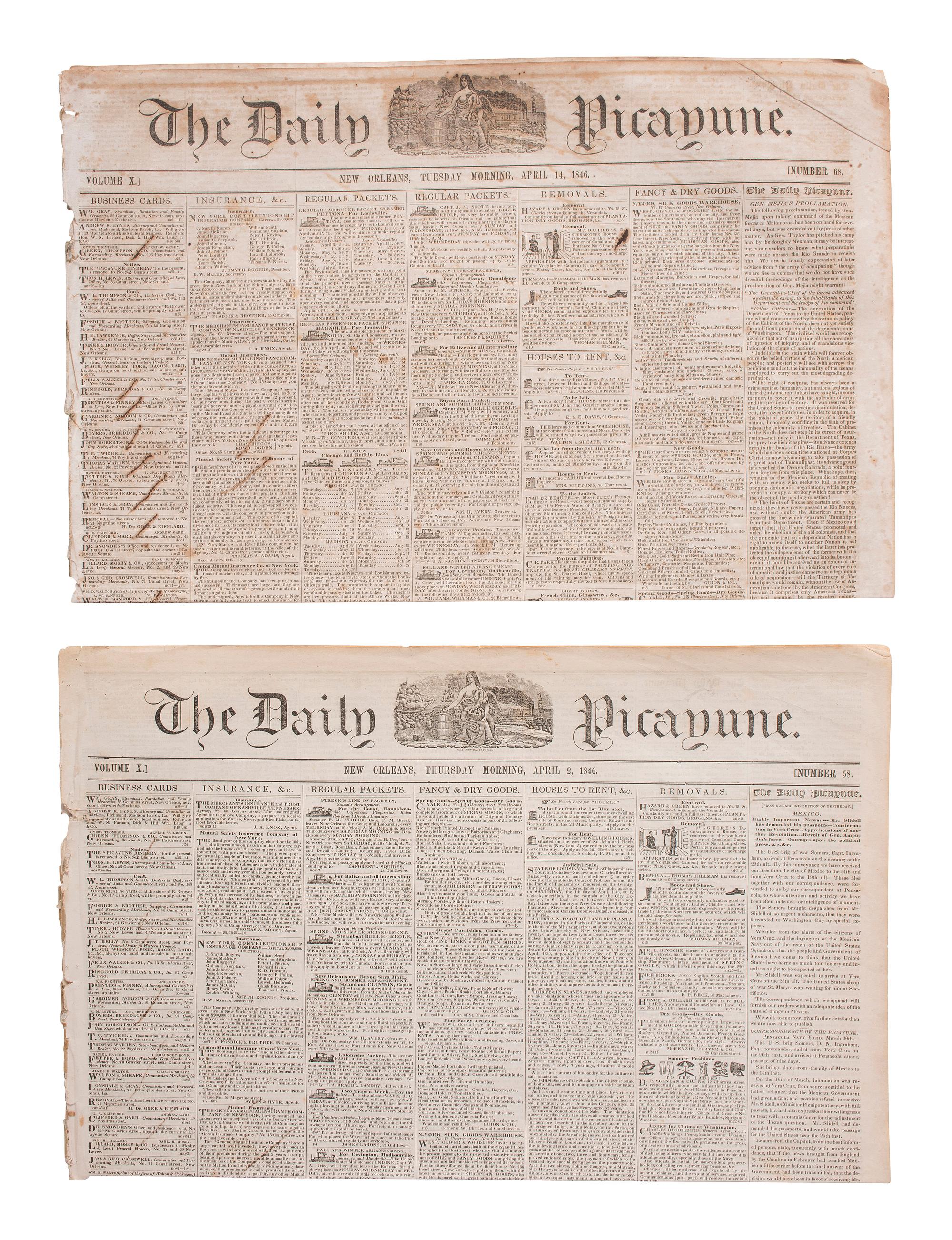 [MEXICAN WAR]. 200+ New Orleans newspapers, incl. Daily Picayune issues with Mexican War coverage.