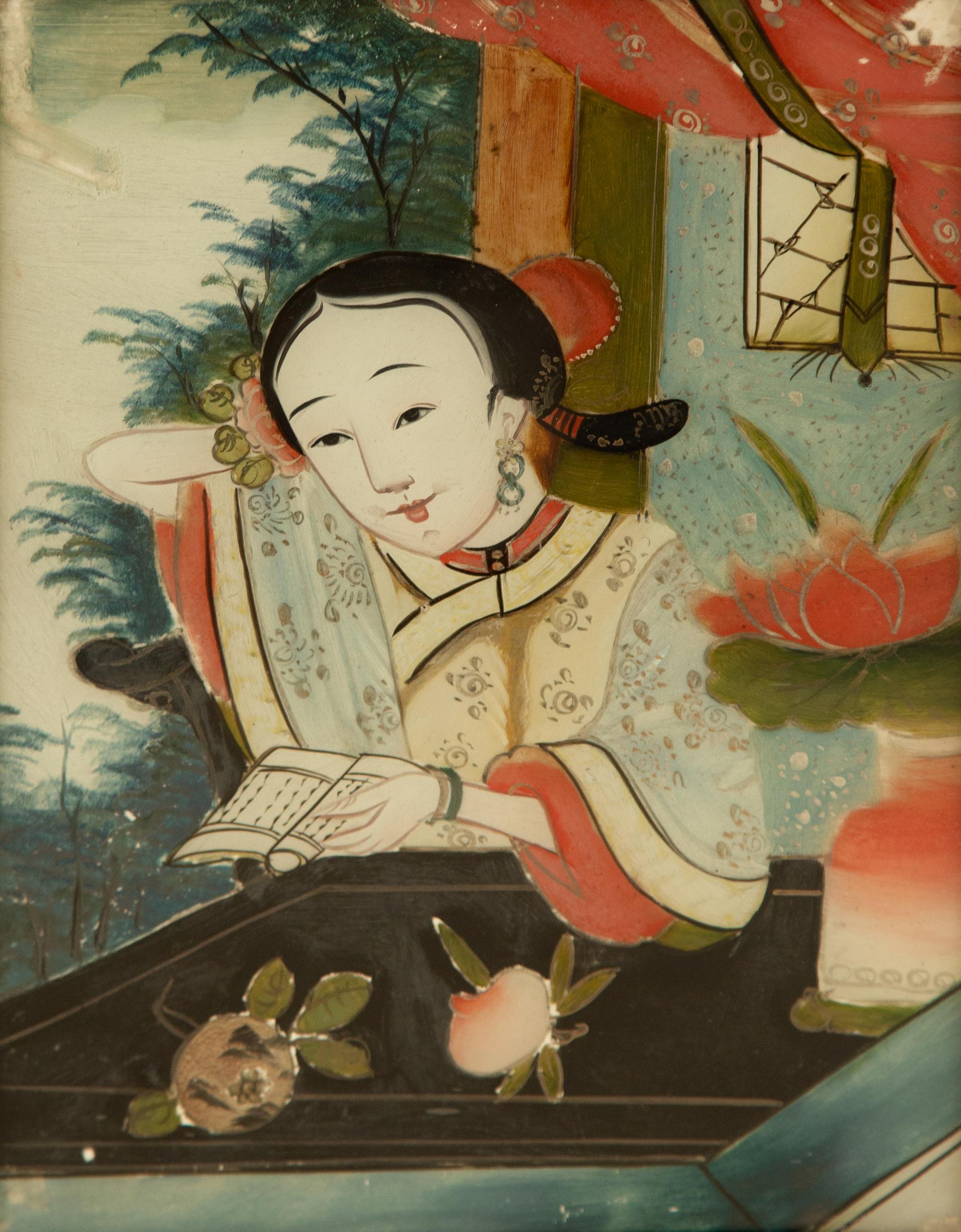 Three Chinese Reverse Glass Paintings on Glass