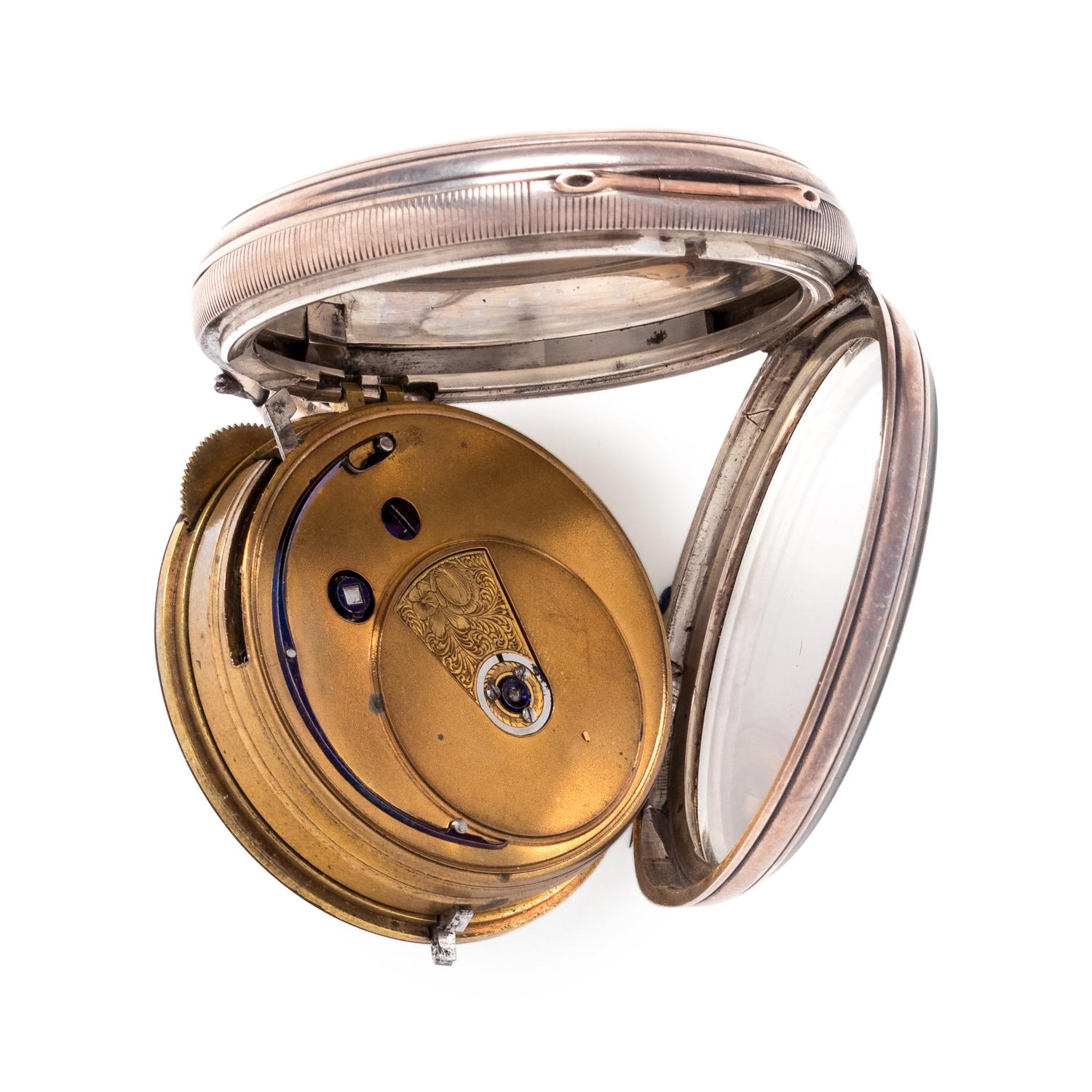 STERLING SILVER OPEN FACE POCKET WATCH