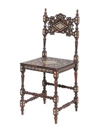 A Moroccan Bone Inlaid Walnut Desk and Chair