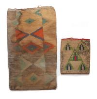 Two Nez Perce Corn Husk Bags Height of larger 24 1/2 x width 14 3/4 inches.