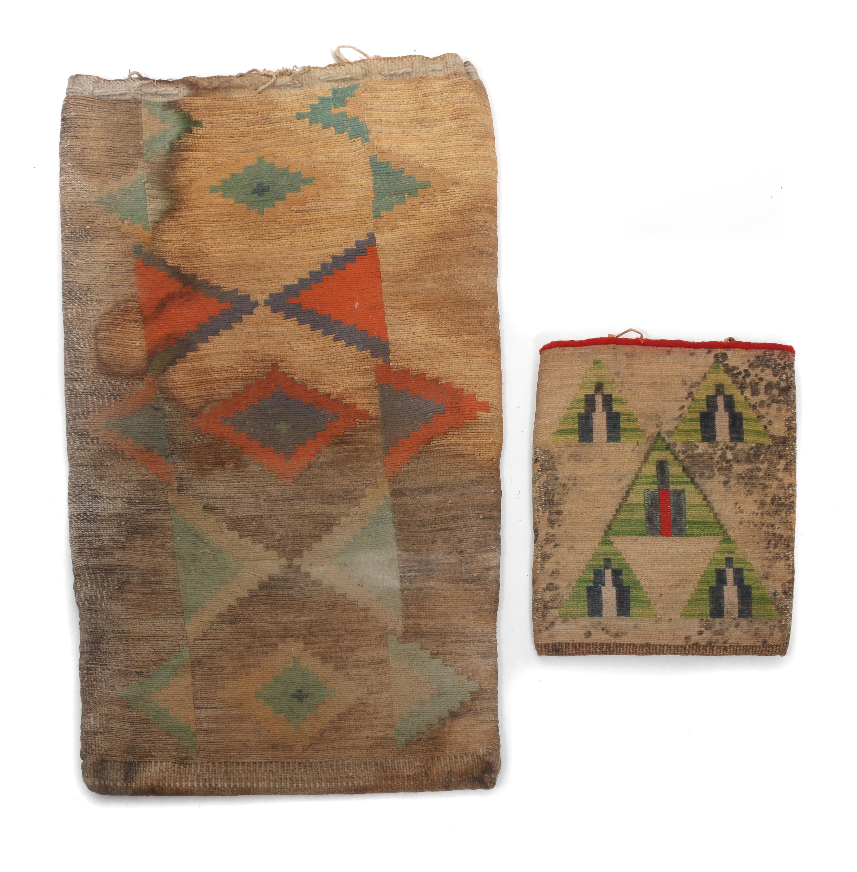 Two Nez Perce Corn Husk Bags Height of larger 24 1/2 x width 14 3/4 inches.