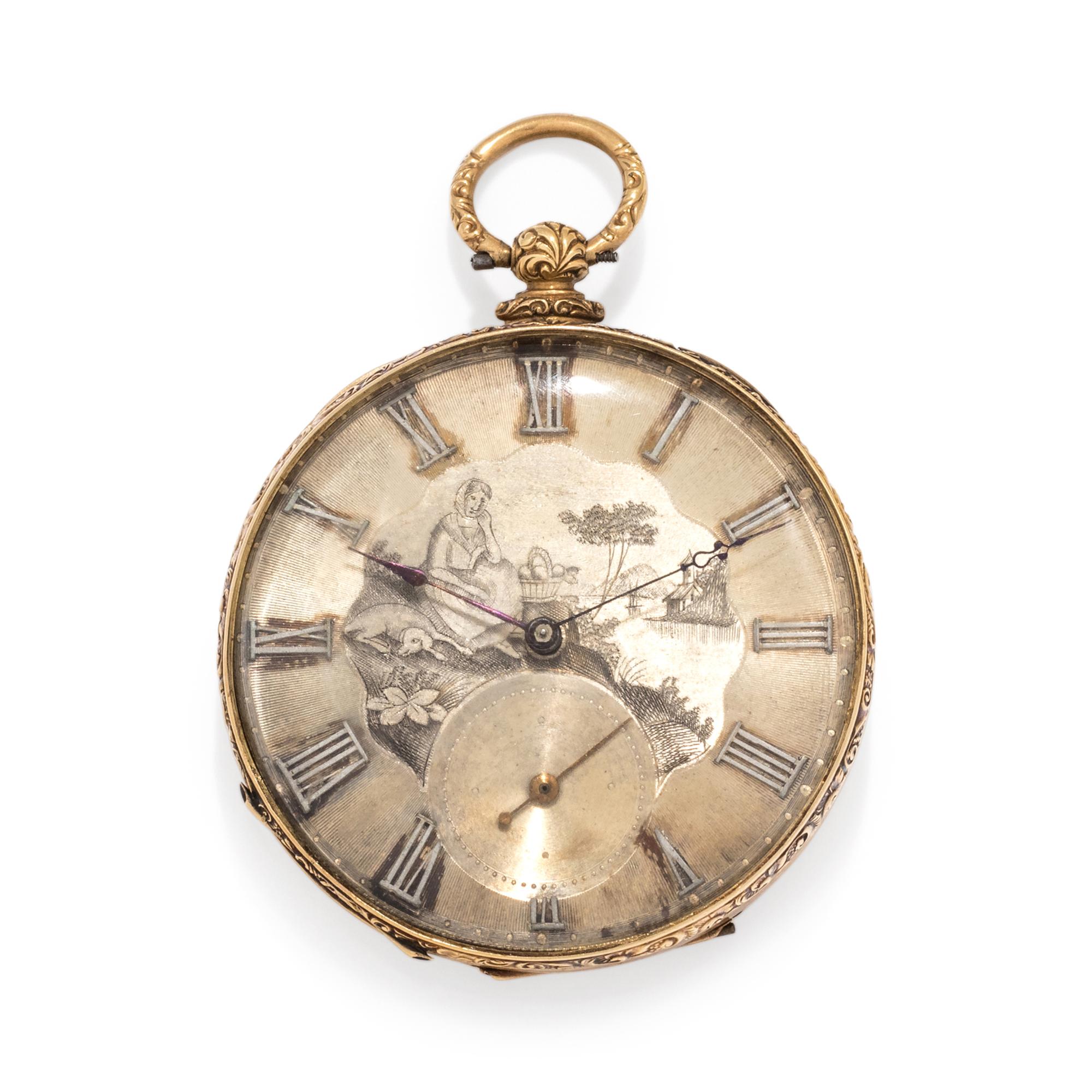 M.J. TOBIAS, 18K YELLOW GOLD OPEN FACE POCKET WATCH