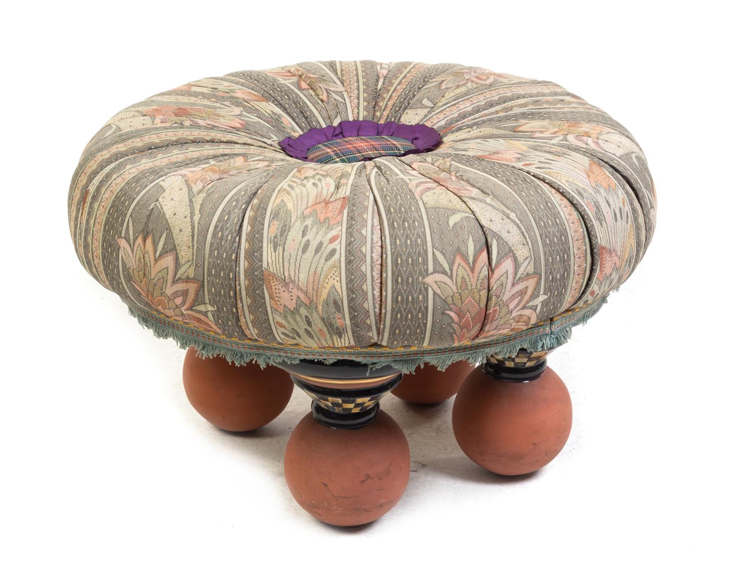 A Mackenzie Childs Ottoman Diameter 21 inches. — LATE 20TH CENTURY