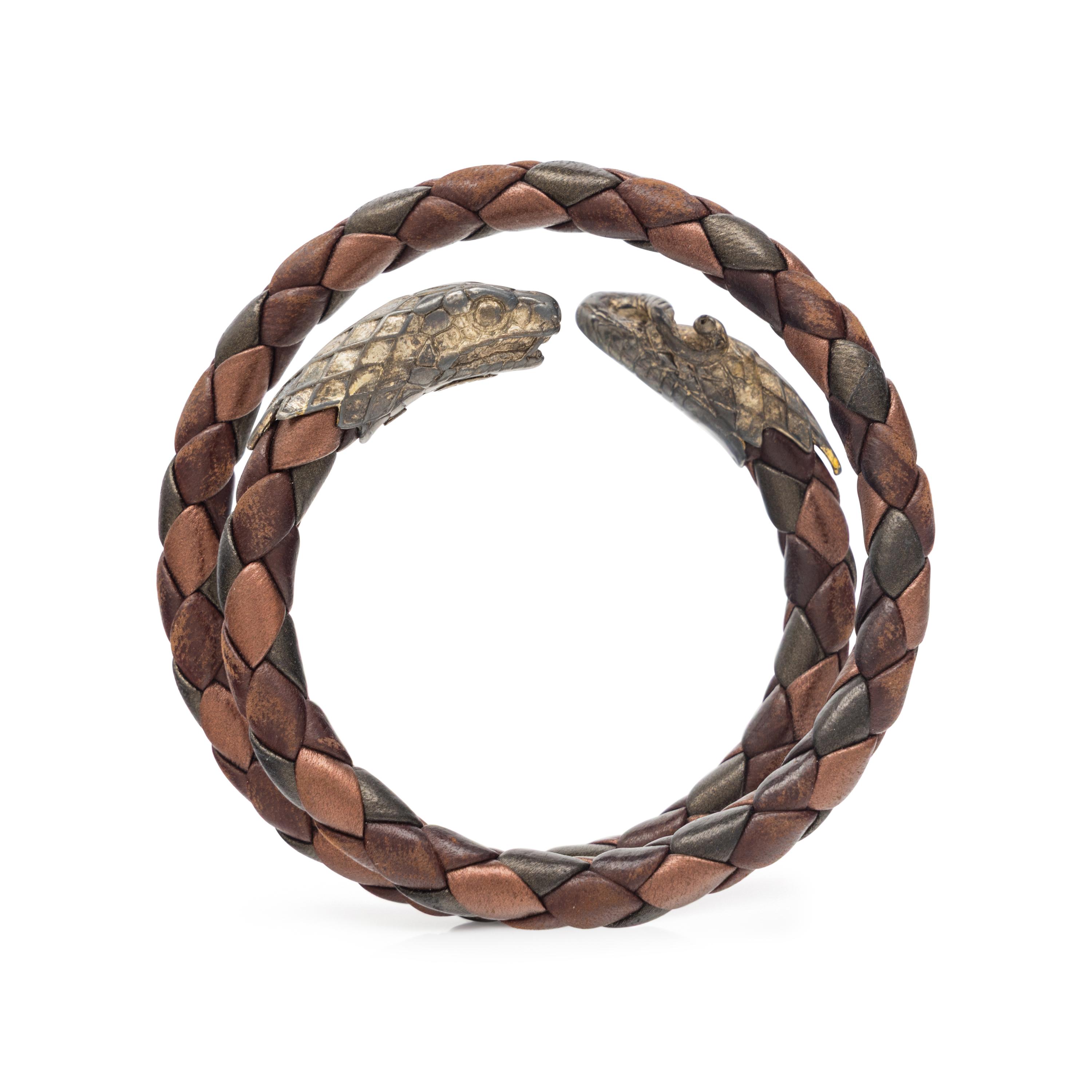Bottega Veneta, Woven Leather & Sterling Snake Bracelet