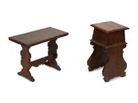 Two English Carved Oak Stools