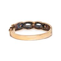 SAPPHIRE, DIAMOND, AND YELLOW GOLD BANGLE BRACELET