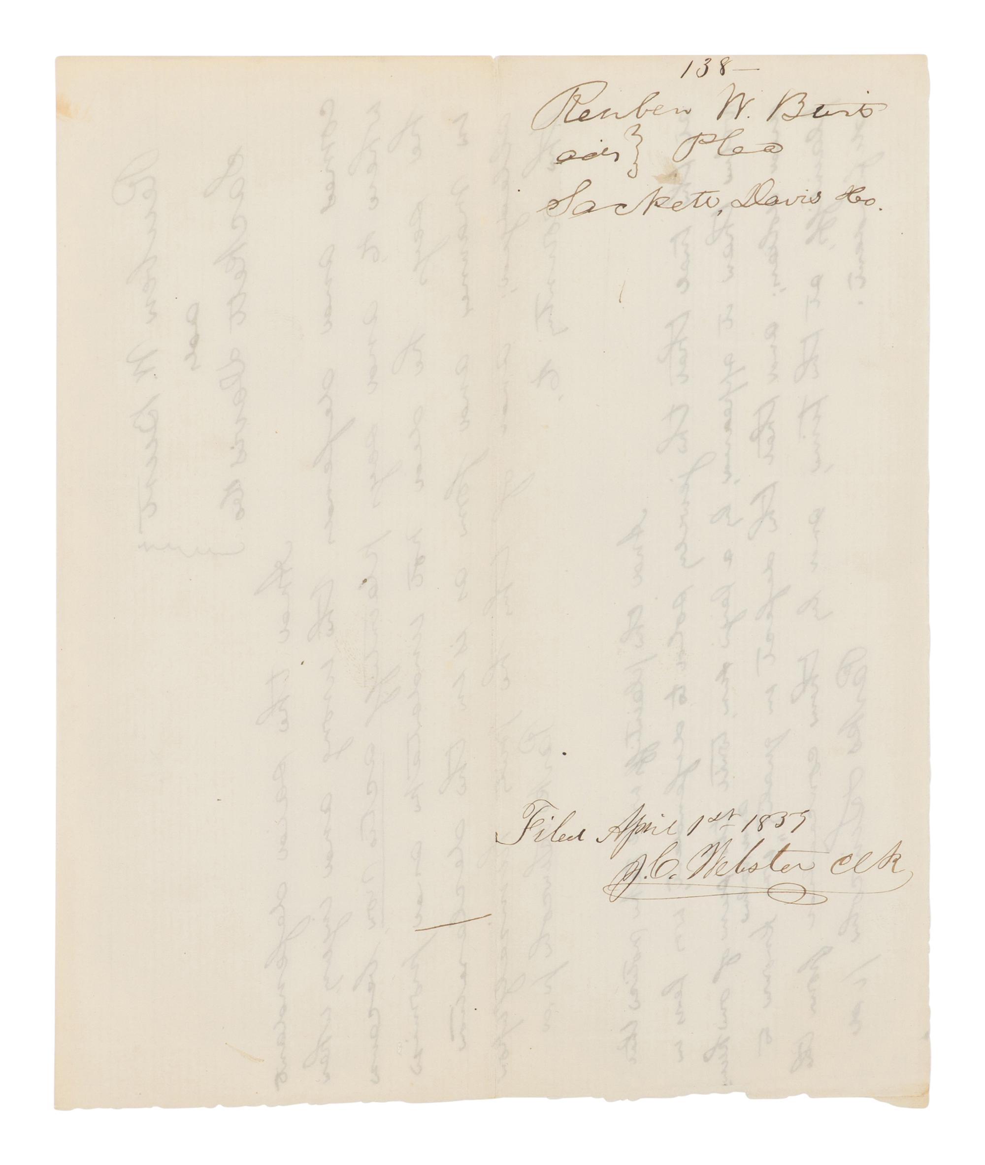 LINCOLN, Abraham (1809-1865). Autograph legal document signed twice ("Parks and Lincoln"), [Springfield], [filed] 1 April 1859.