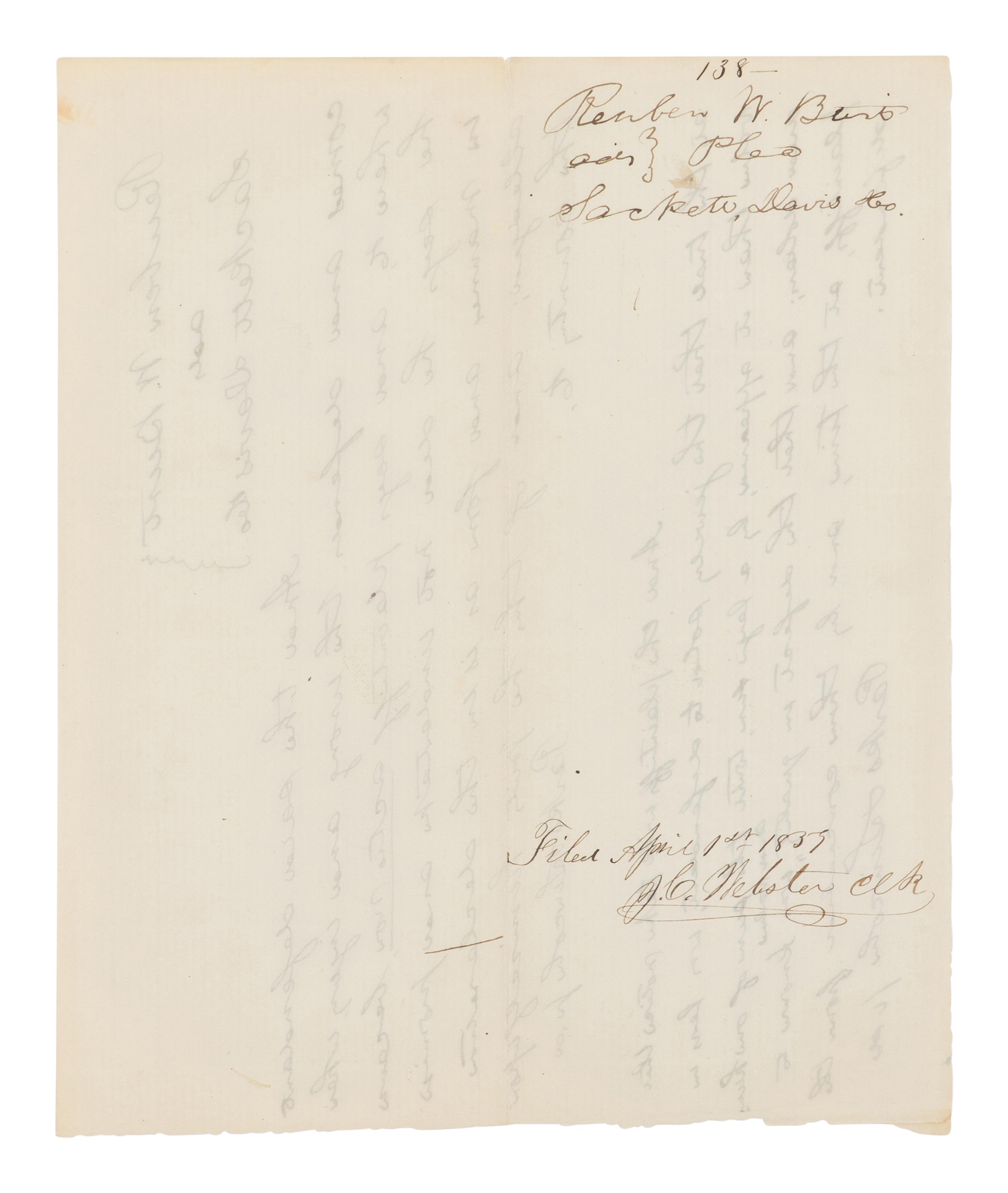 LINCOLN, Abraham (1809-1865). Autograph legal document signed twice ("Parks and Lincoln"), [Springfield], [filed] 1 April 1859.