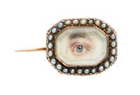 An Antique Rose Gold and Seed Pearl Lover's Eye Brooch, 2.00 dwts.