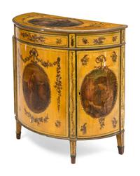 A George III Paint Decorated Demilune Cabinet
