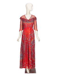 Zandra Rhodes, Painted Silk Dress & Pleated Silk Purse