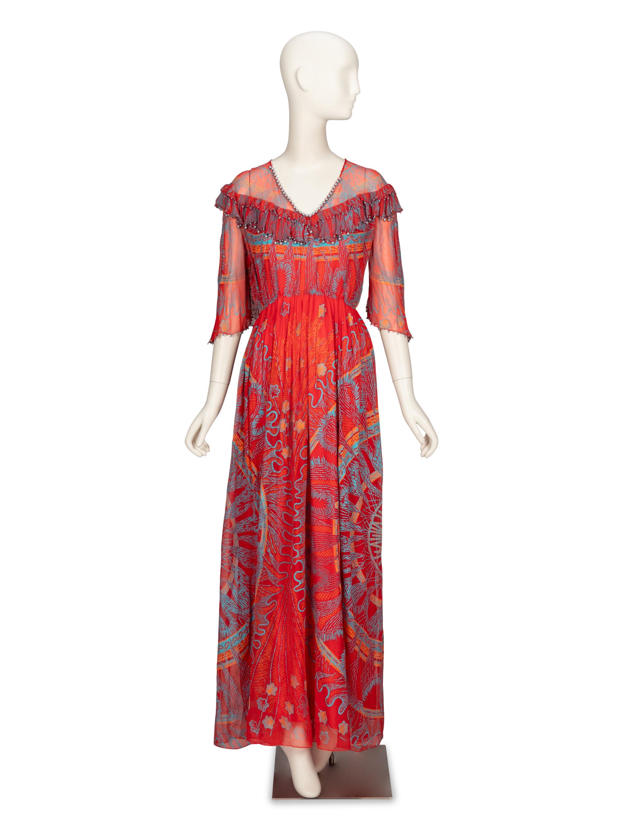 Zandra Rhodes, Painted Silk Dress & Pleated Silk Purse