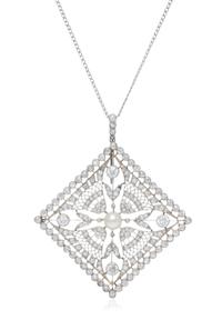 An Edwardian Platinum, Natural Pearl and Diamond Pendant, 10.00 dwts.
