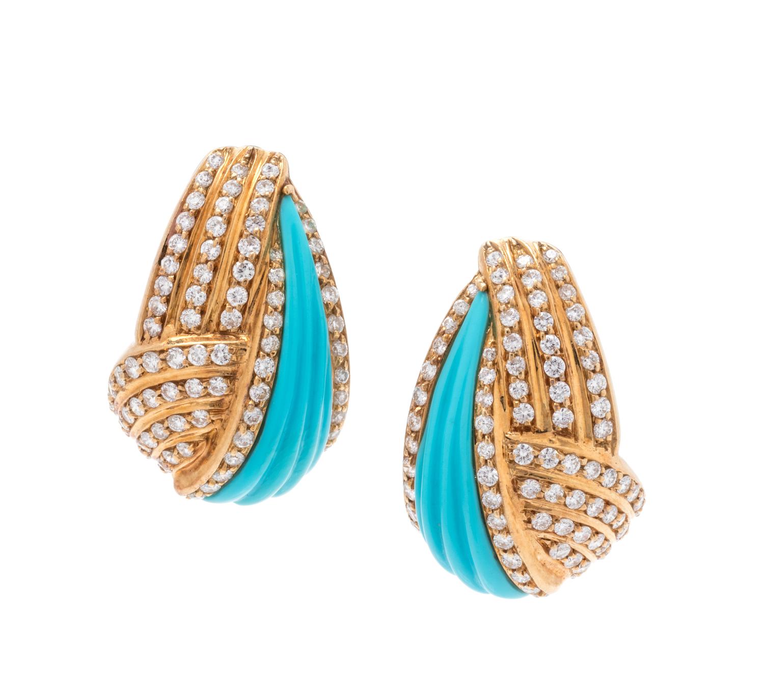 DIAMOND AND SYNTHETIC TURQUOISE EARCLIPS