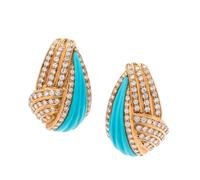 DIAMOND AND SYNTHETIC TURQUOISE EARCLIPS