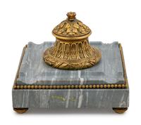 A Continental Gilt Bronze and Marble Inkwell