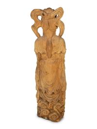 A Carved Wood Figure of Guanyin