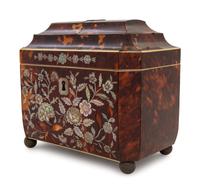 A Regency Mother-of-Pearl Inlaid Tortoiseshell Tea Caddy