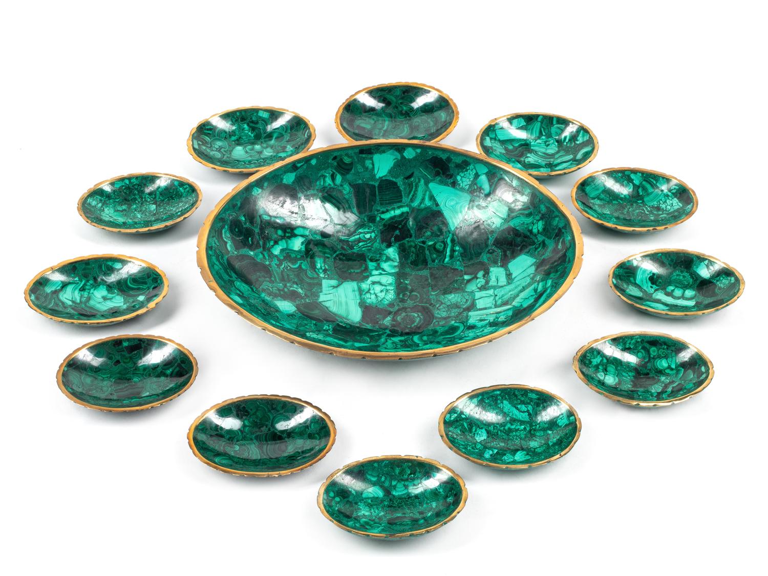 A Thirteen-Piece Malachite Sweetmeat Set