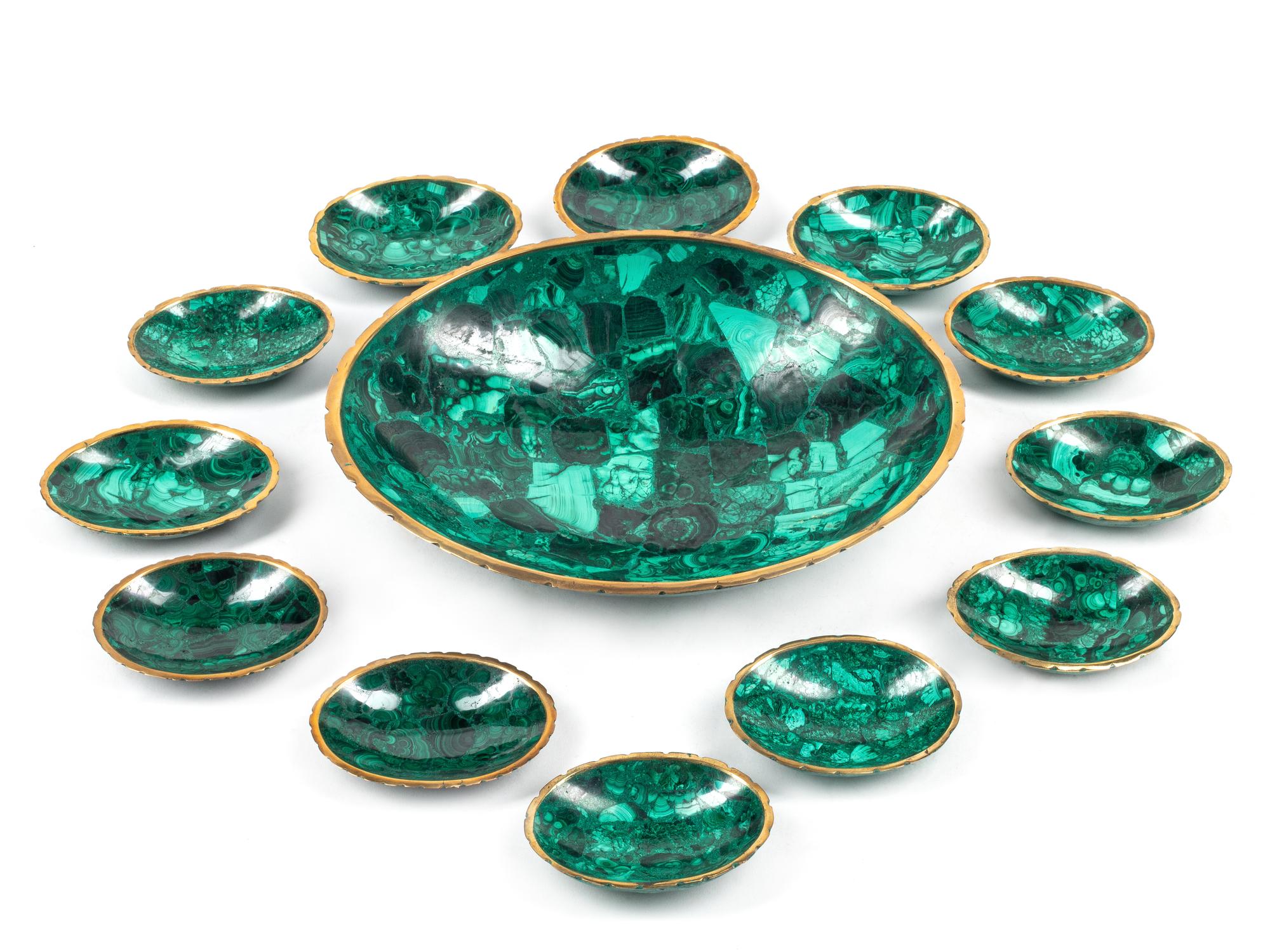 A Thirteen-Piece Malachite Sweetmeat Set