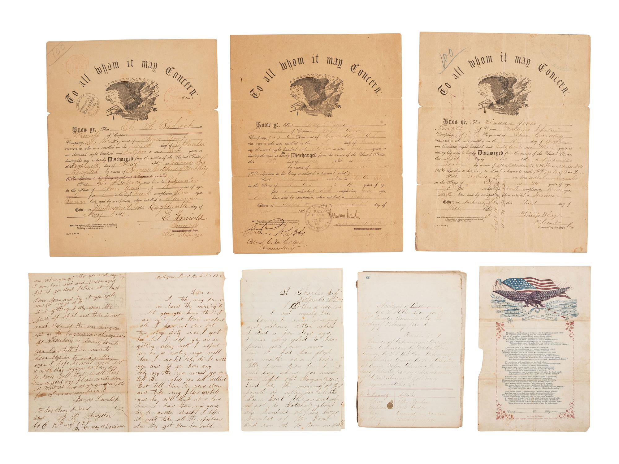[CIVIL WAR]. Civil War letters and ephemera associated with Ohio, plus.