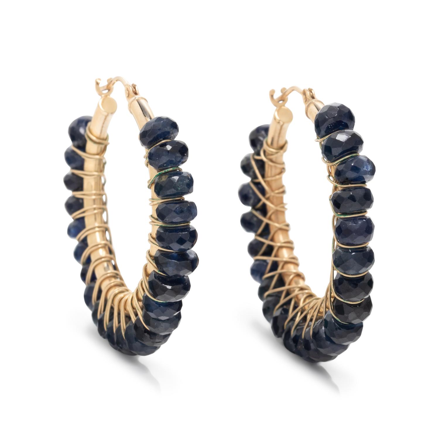 YELLOW GOLD AND SAPPHIRE HOOP EARRINGS