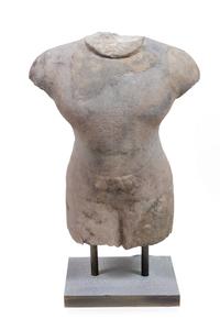 A Khmer Stone Torso of a Temple Guard Height 32 x width 17 1/2 inches. — ANGKOR WAT STYLE, 12TH CENTURY