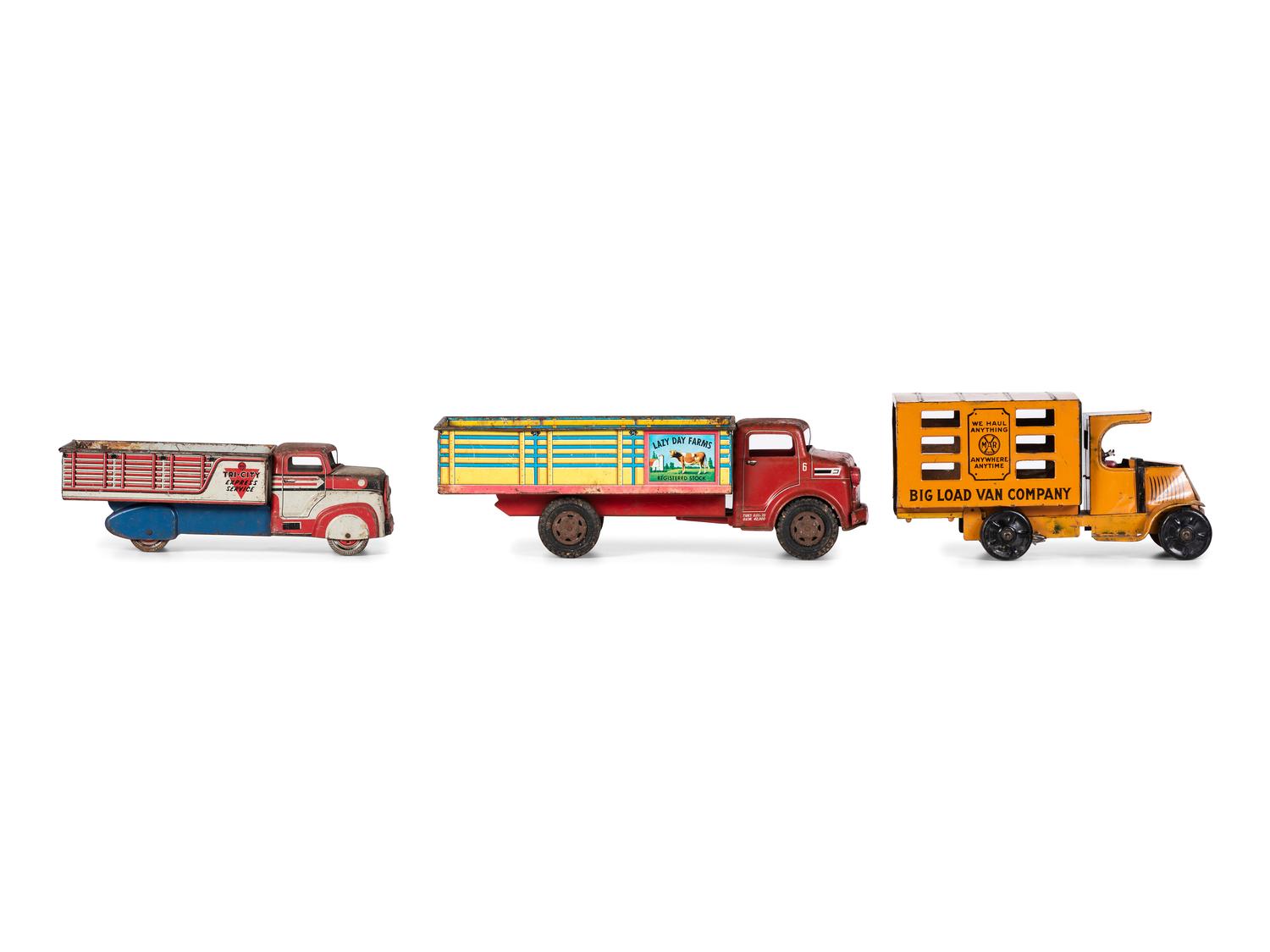 Three Marx Pressed Steel and Tin Truck Toys