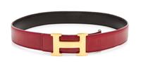 An Hermès Reversible Red Box Calf Constance H Belt, 33" x 1.25".