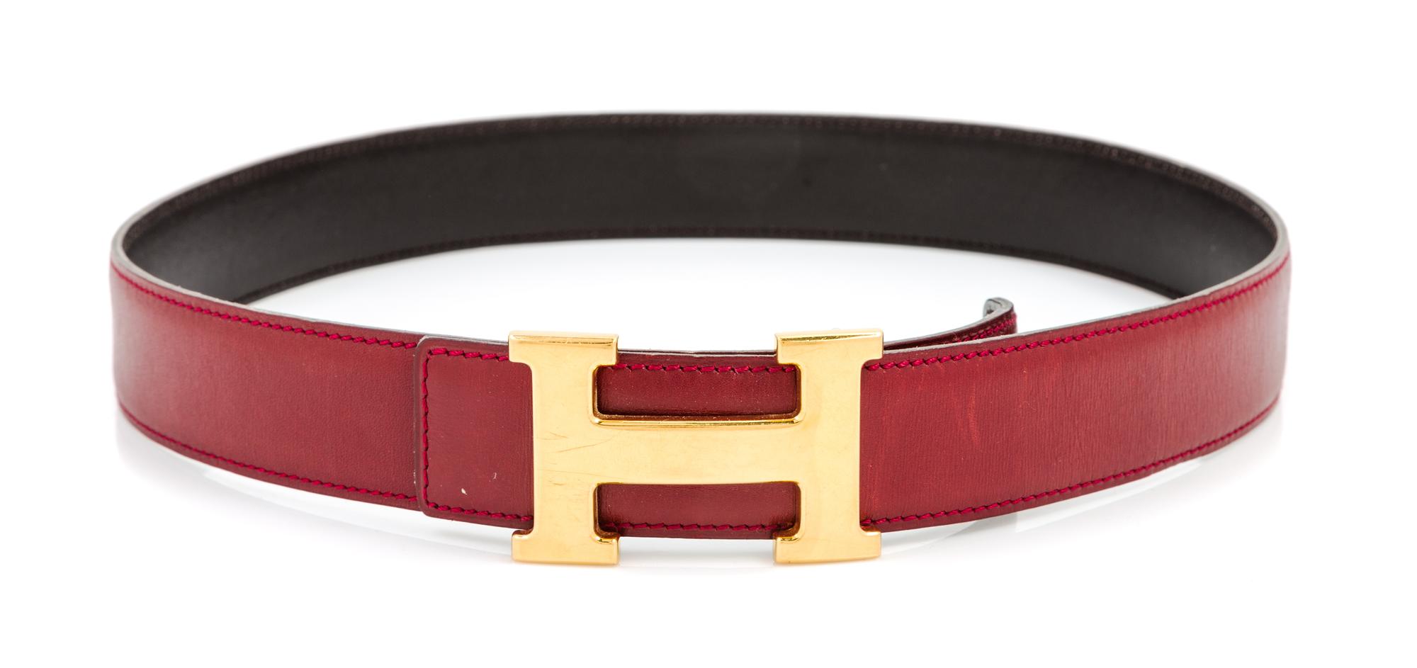 An Hermès Reversible Red Box Calf Constance H Belt, 33" x 1.25".