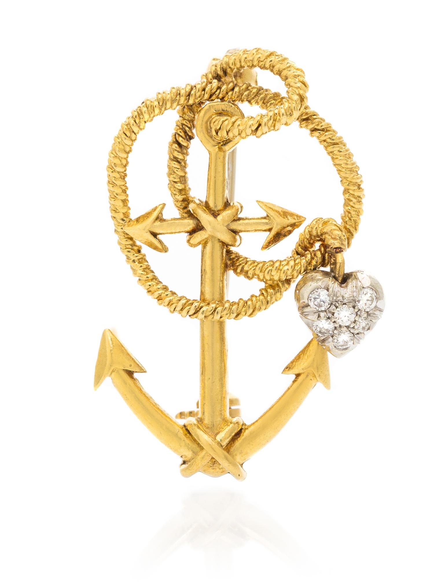 An 18 Karat Gold and Diamond Anchor Brooch, Tiffany & Co., 4.50 dwts.