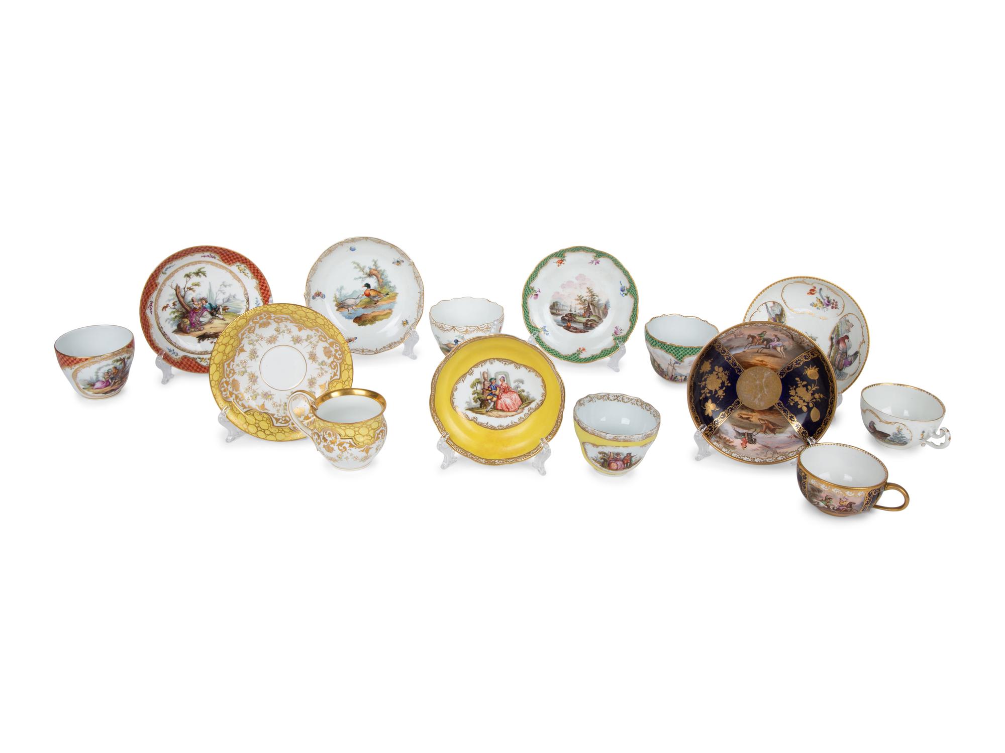 Five Meissen Porcelain Teacups and Saucers — PRIMARILY 19TH CENTURY
