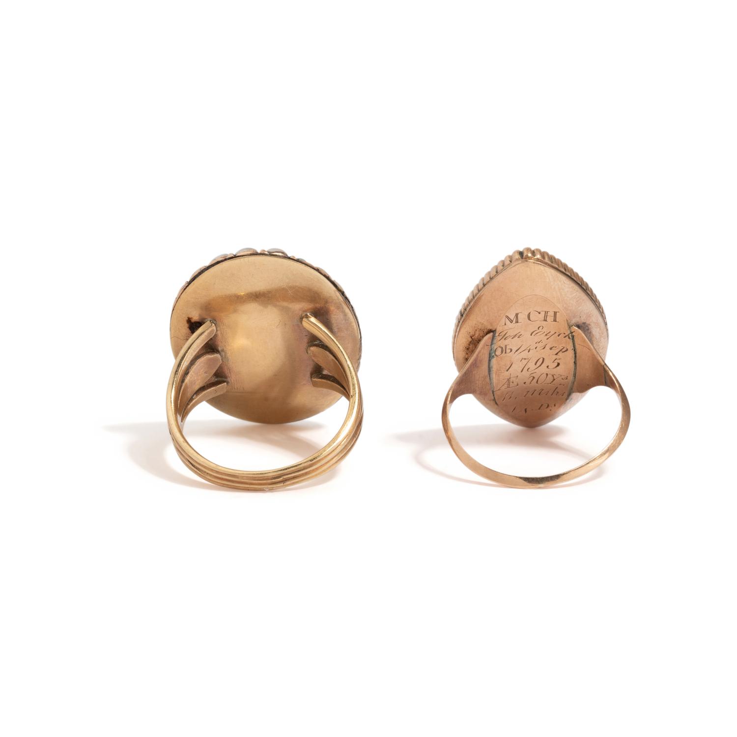 VICTORIAN, TWO YELLOW GOLD MOURNING RINGS