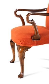 A Pair of Queen Anne Style Walnut Armchairs