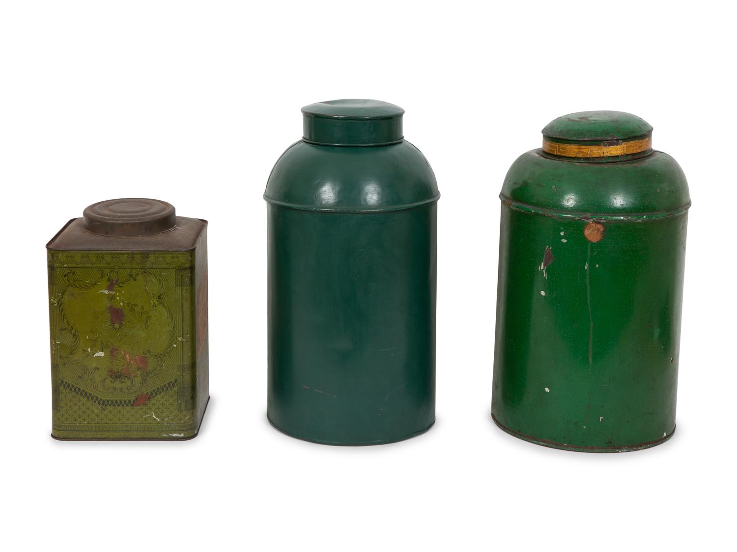 Three Painted Tole Tea Canisters