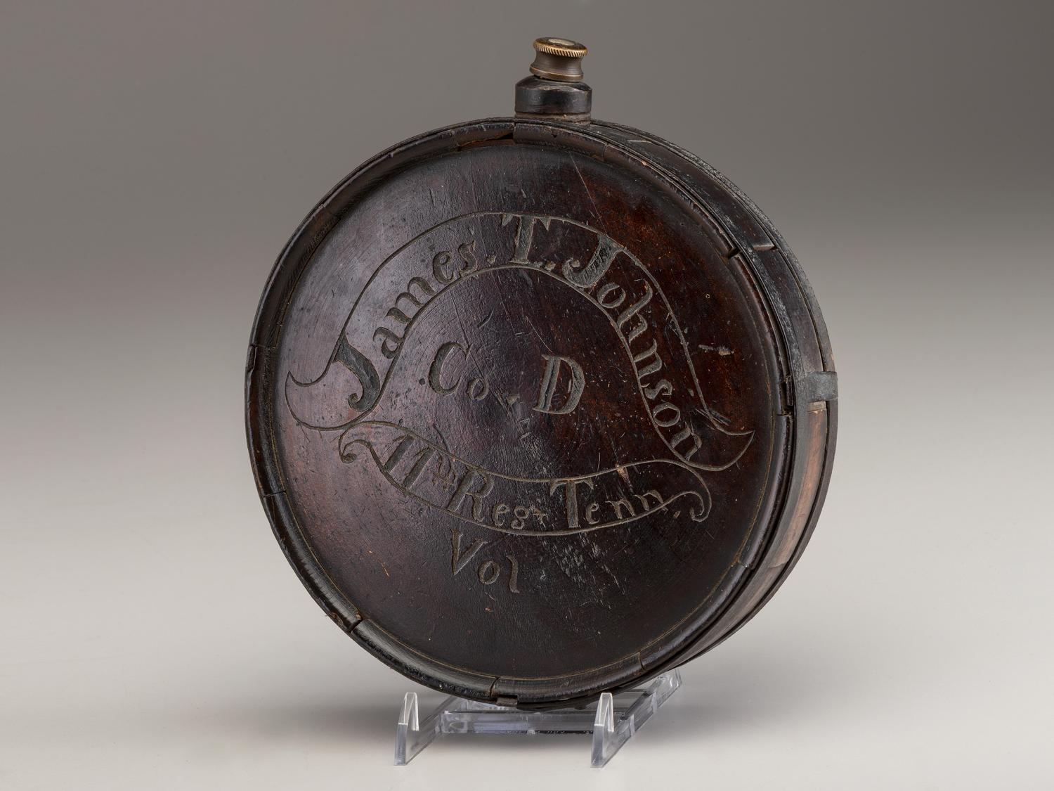[CIVIL WAR]. Confederate canteen identified to James T. Johnson, Co. D, 11th Tennessee Infantry Regiment and previously owned by Private John F. Wichterman, Co. G, 49th Ohio Infantry Regiment.