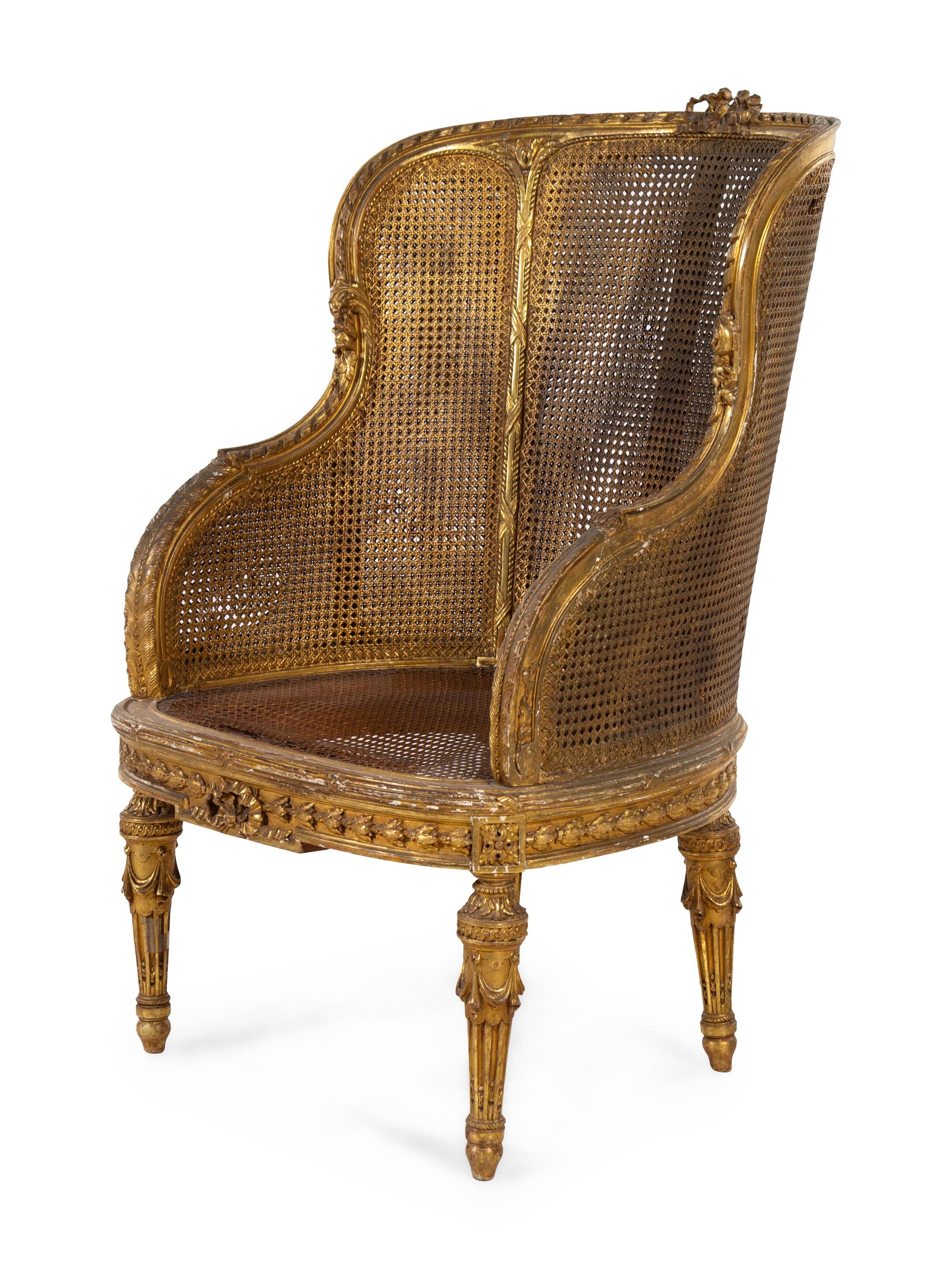 A Louis XVI Style Giltwood Bergère