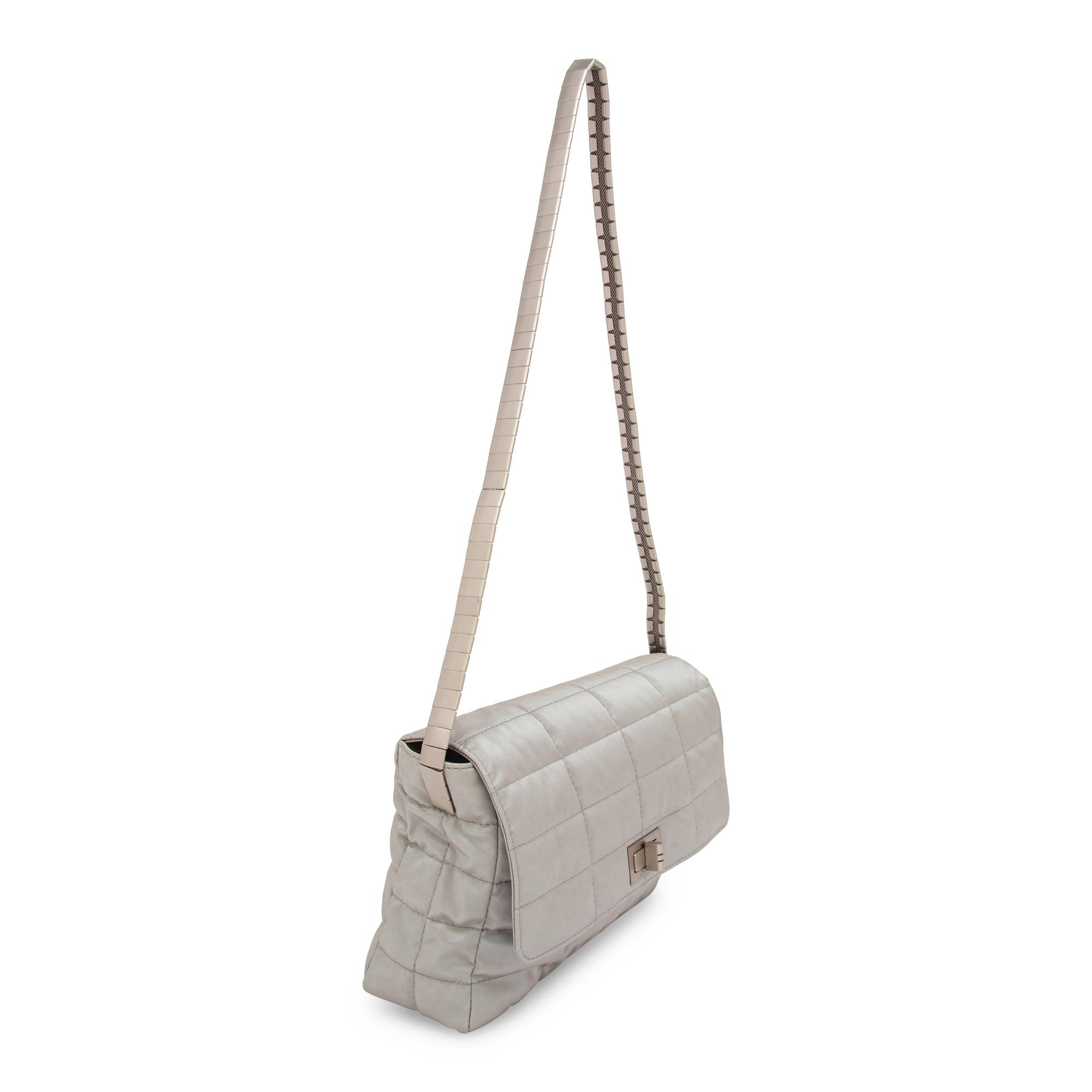 Chanel, Silver Nylon Flap Bag & Matching Belt